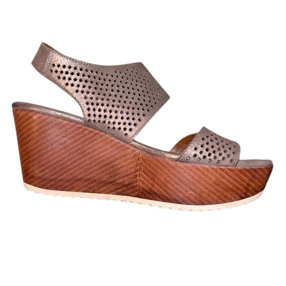 TRASK DESIGNER metallic pewter leather wedges women’s shoes size 6 - Picture 3 of 15